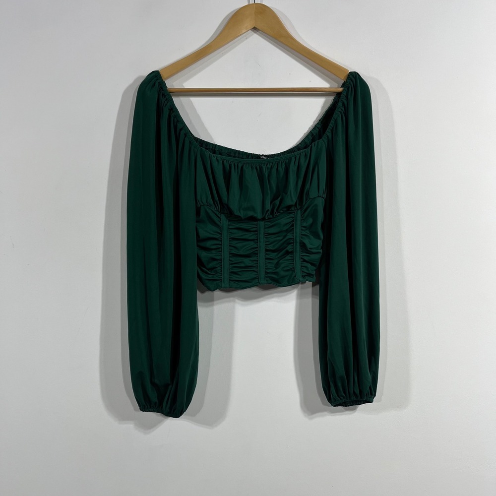 Forever 21 Renfair Y2K Milkmaid Green Ruched Corset Crop Top Small Fairy Grunge